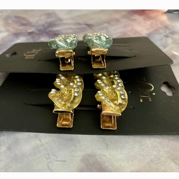 Noir Nordstrom 4 pieces Rhinestones Chain-link Hair Clips Gold And Blue Tone New - Picture 3 of 5